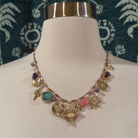 Camila Coelho Gold Pink Pearl Jade Turquoise Amethyst Charm Necklace NWT - Picture 3 of 14